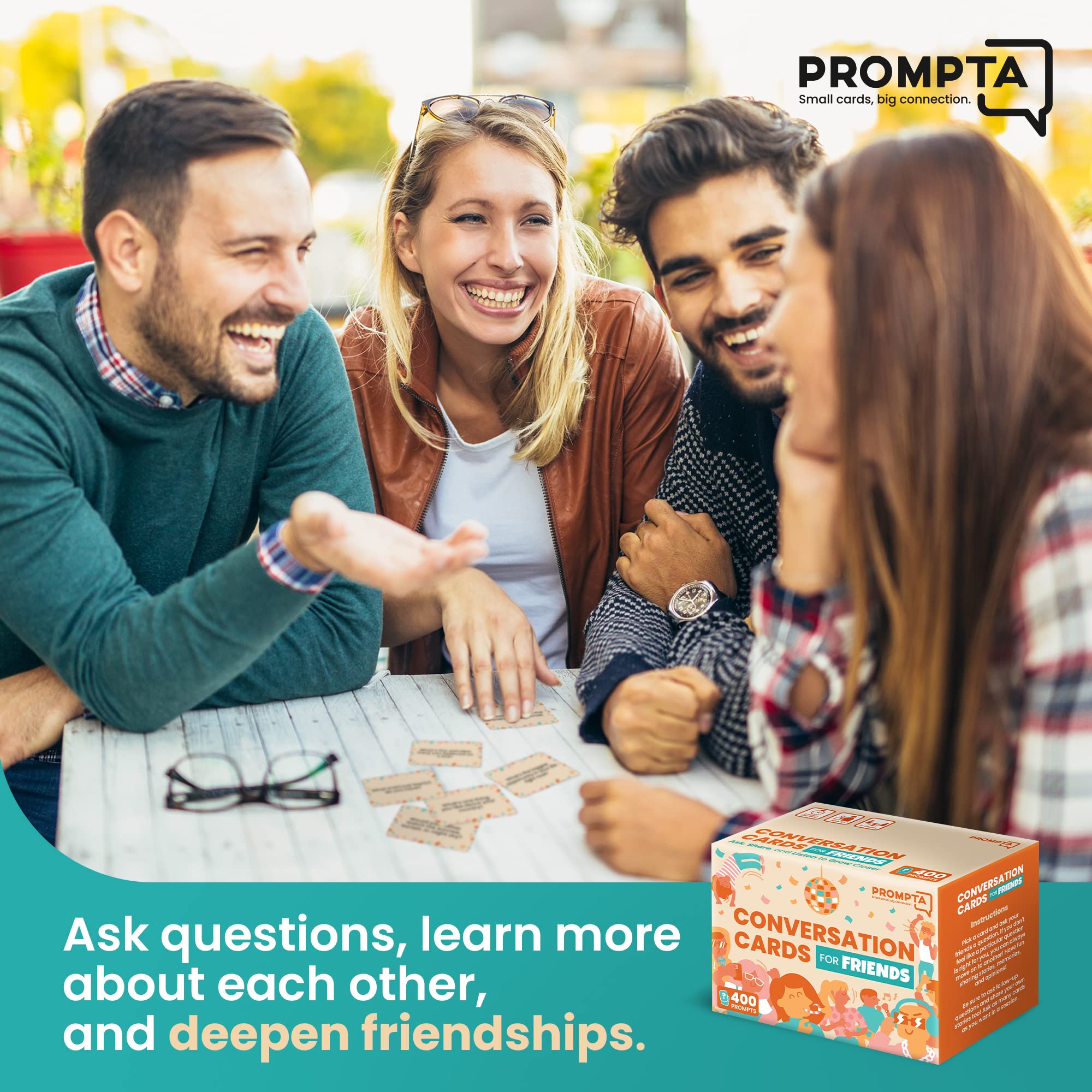 Prompta 400 Conversation Cards travel-size emphasizes portability for conversations on the go