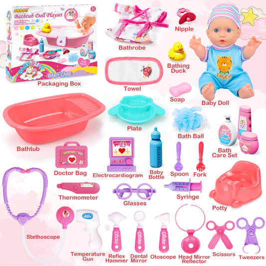 PROOU baby doll bathrobe and towel for cozy bath time pretend play.