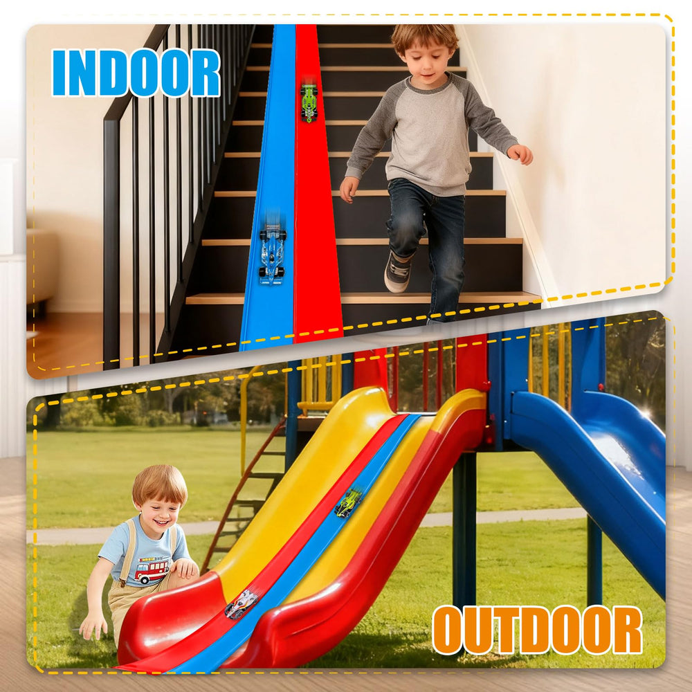 Prtneg creative DIY racetrack setup for indoor or outdoor play