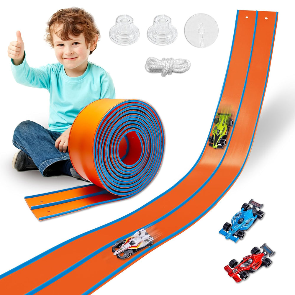 Prtneg 15ft flexible track setup for a custom racing layout.
