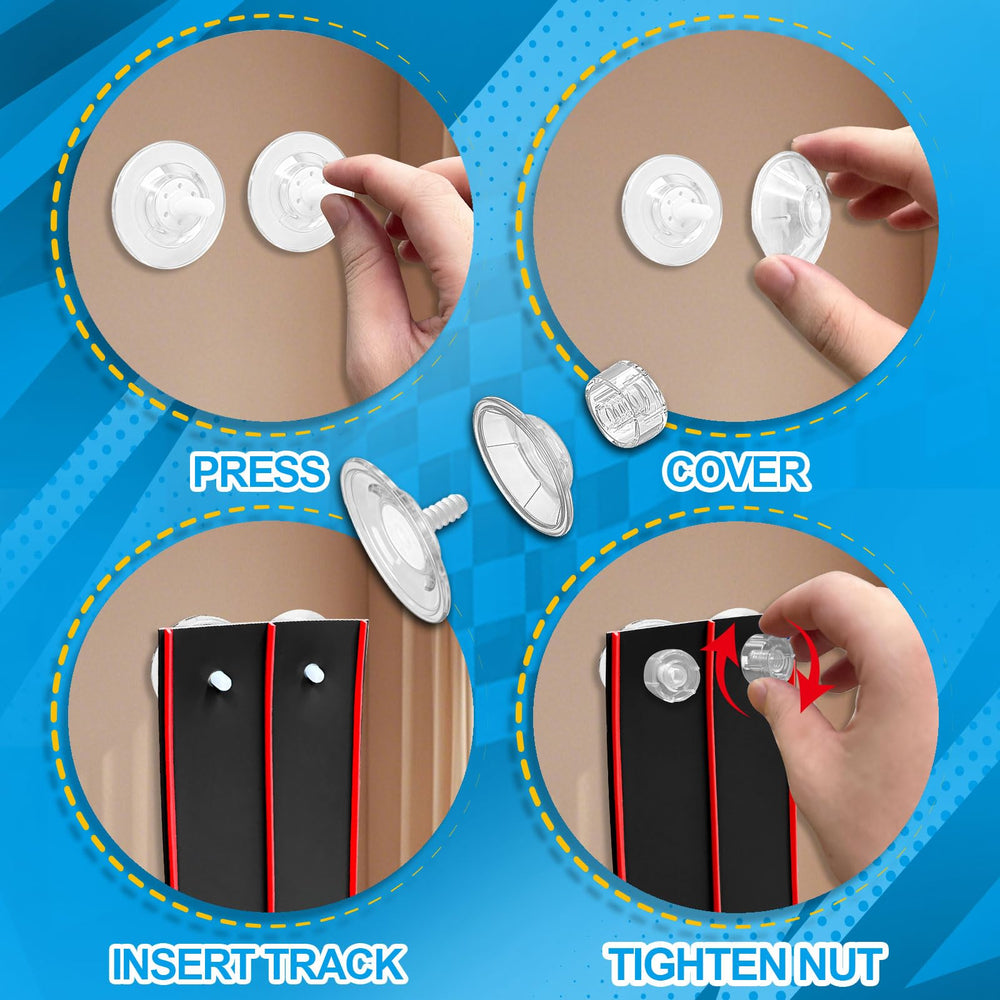Prtneg track with suction cups sticks to windows and walls.