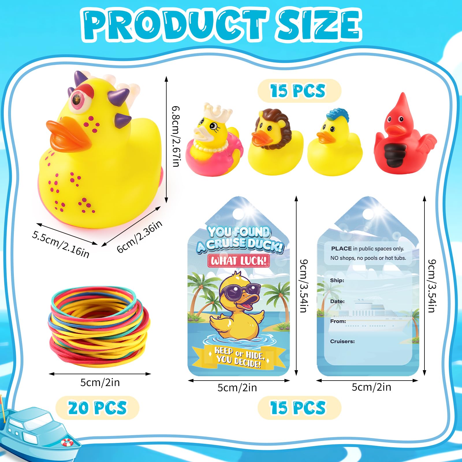 Prudiut cruise ducks with tags enable easy hiding and tracking