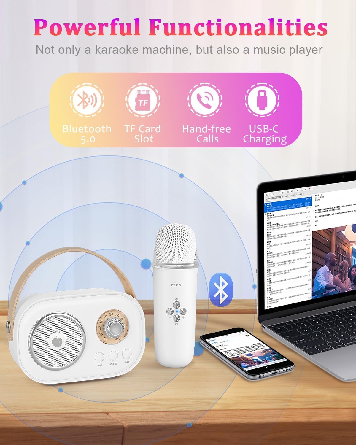 Microphone pair setup demonstrates ready duet capability during playtime.