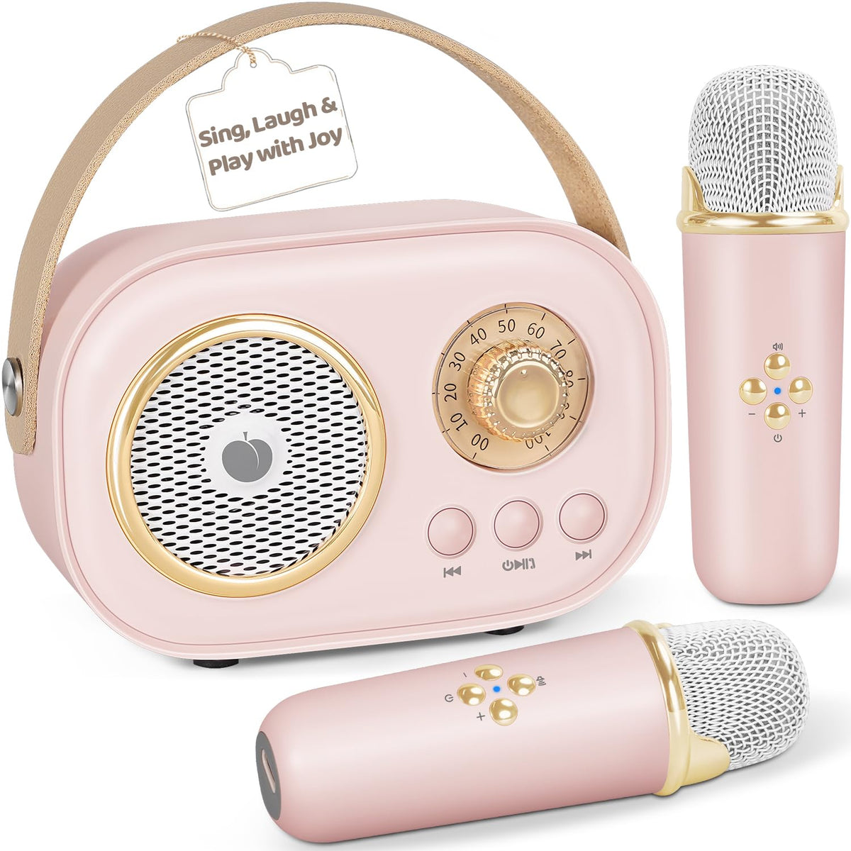 PRUNUS C20 mini karaoke machine pink front view for easy home singing