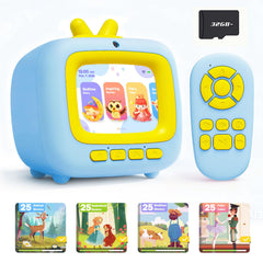 Prysyedawn Story Machine Kids Blue front view shows a compact learning toy for travel.