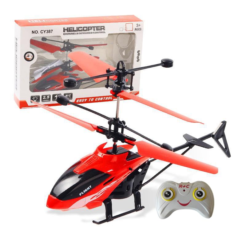 PTGHT gesture-sensing helicopter red, front view with LED lights for indoor play