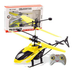 PTGHT gesture-sensing helicopter yellow front view for stable indoor flights.