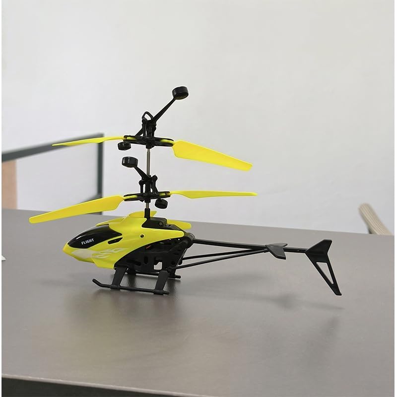 PTGHT gesture-sensing helicopter yellow LED lights close-up for enhanced indoor visibility.