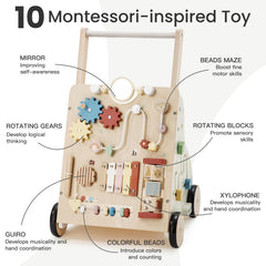 PTINFLUCE wooden baby walker features beads maze for fine motor development during toddling