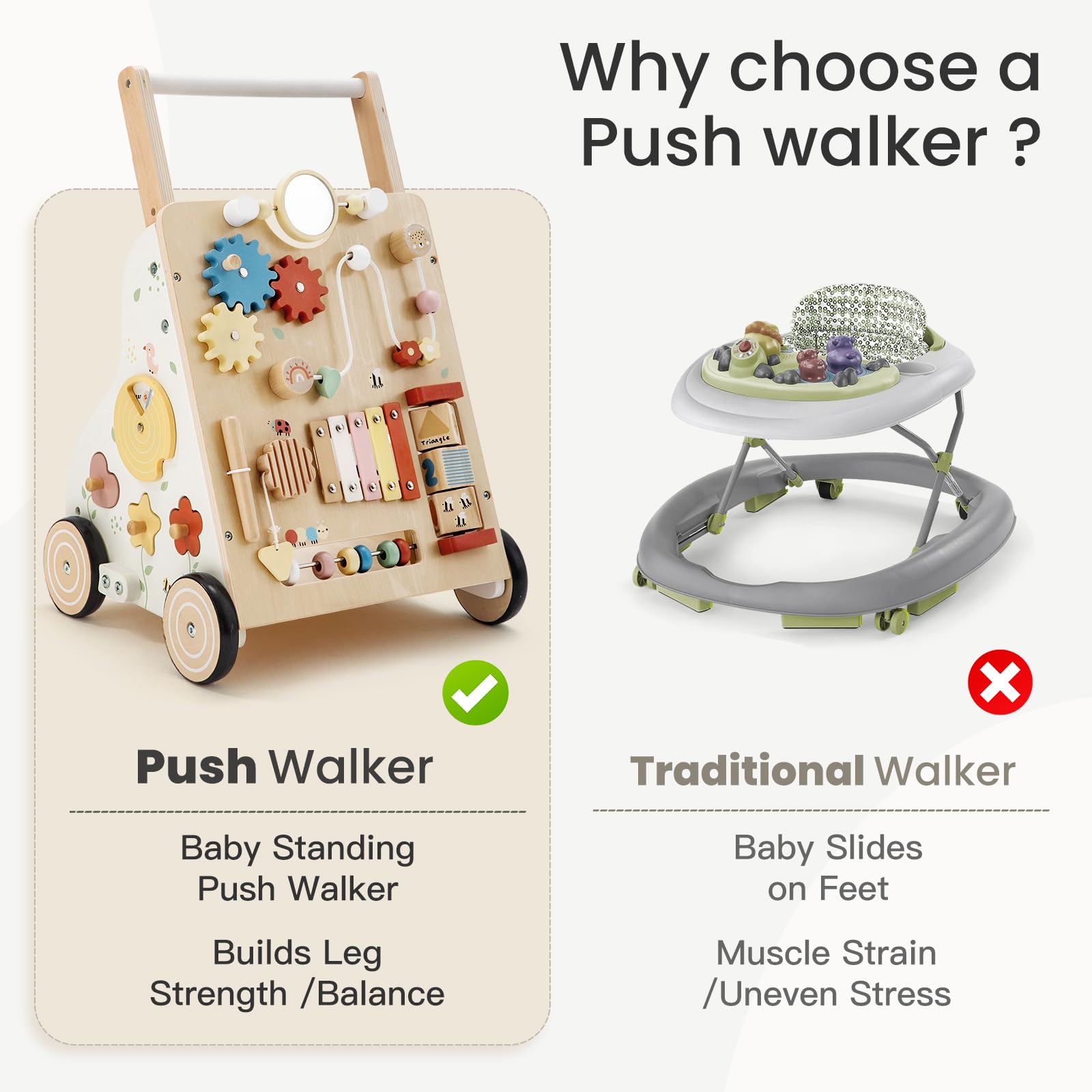 PTINFLUCE quiet rubber wheels protect floors while guiding little ones