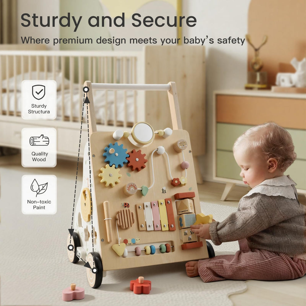 PTINFLUCE wooden walker with rotating gears offers tactile exploration and logical thinking moments