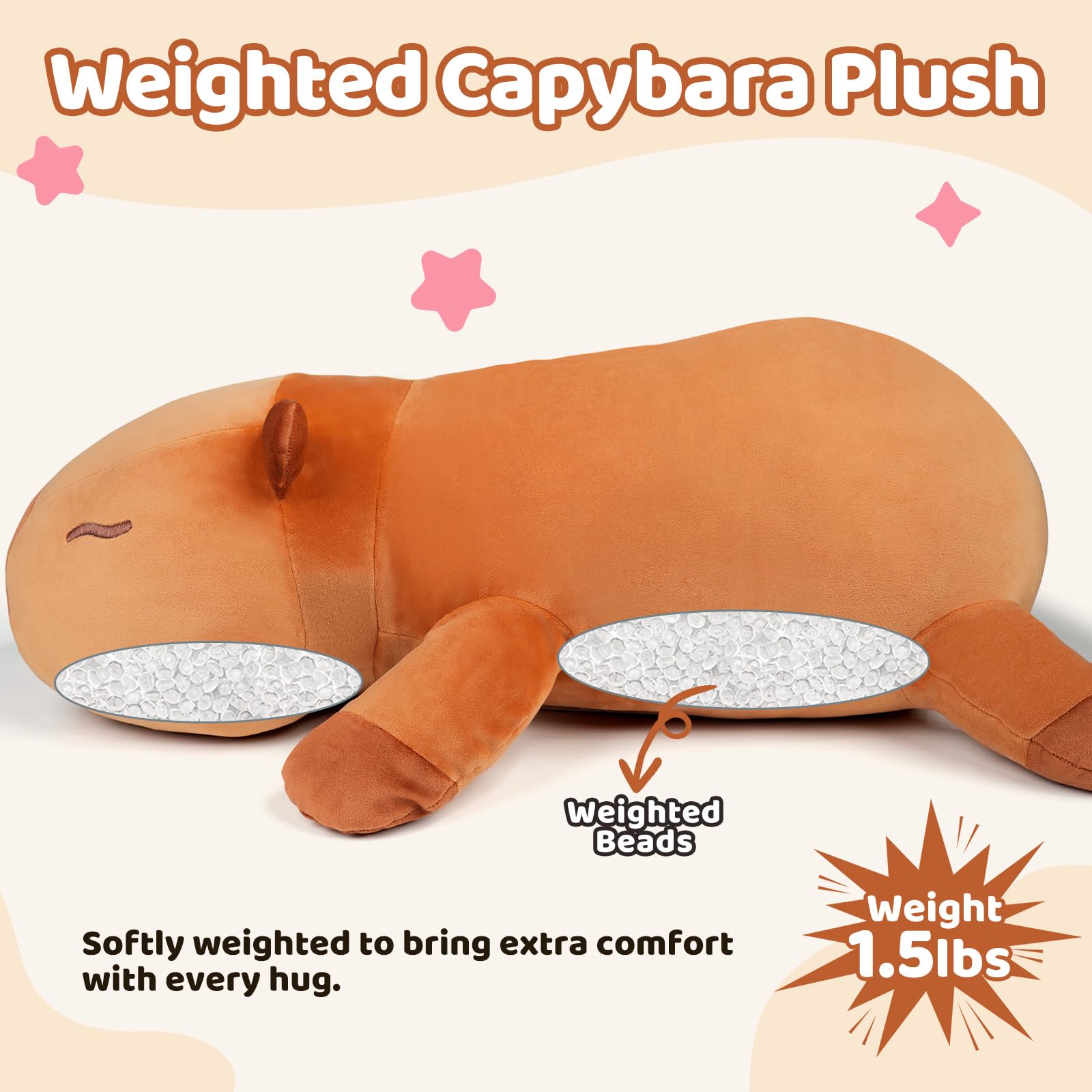 Puffpals Capybara weighted plush beads close-up highlighting calm pressure