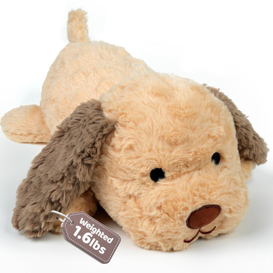 Puffpals Labrador weighted plush with beads inside offers comforting pressure.