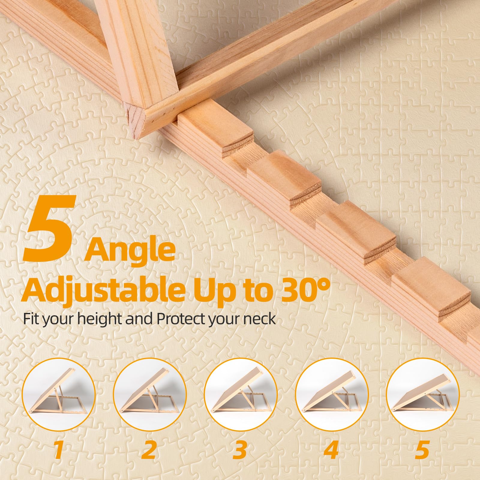 Pulchra puzzle board adjustable stand lets you select five ergonomic angles.