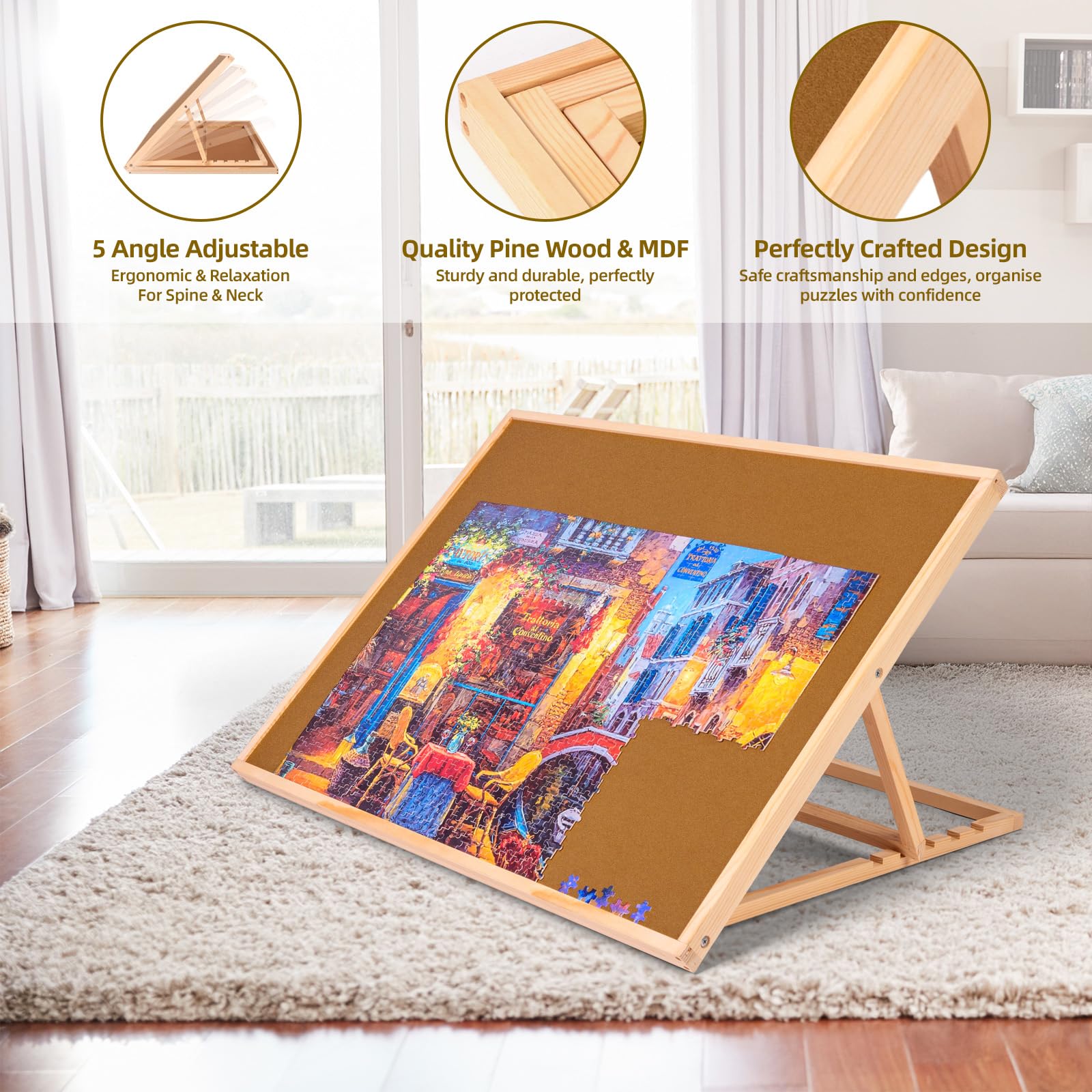 Pulchra puzzle board large surface supports up to 1000-piece puzzles.