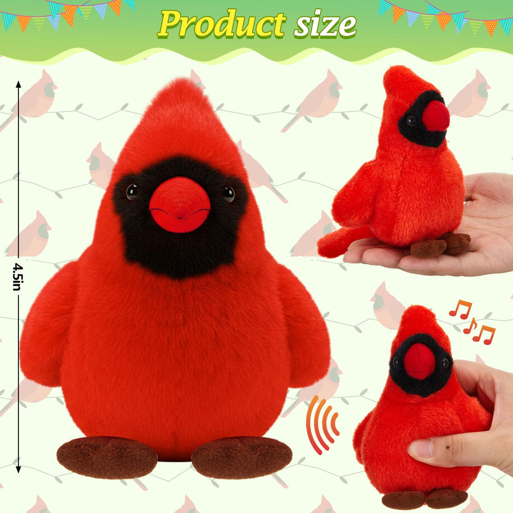 PullCrease cardinal plush with internal speaker enabling realistic bird calls during play.