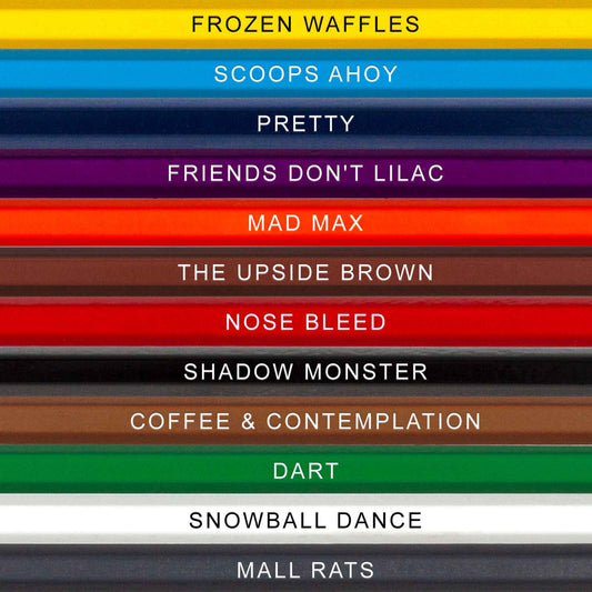 Pun Labs Stranger Colors pre-sharpened pencils reveal vibrant pigments for bold art.