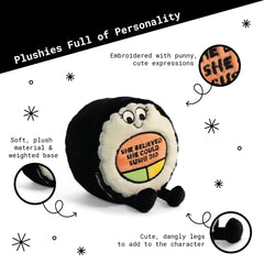 Punchkins 5-inch tall plush with bead filled base stands upright on desks