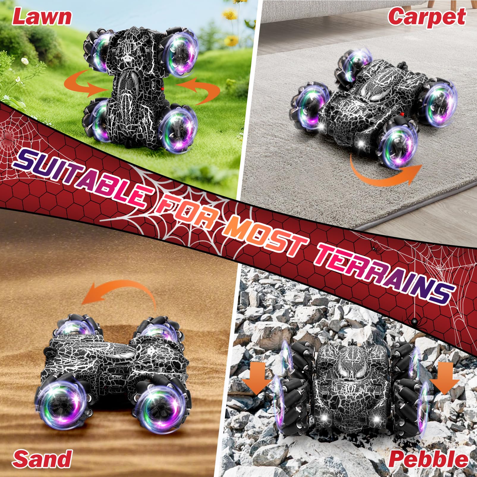 Punieayi RC car headlights illuminate the track for safer evening play.