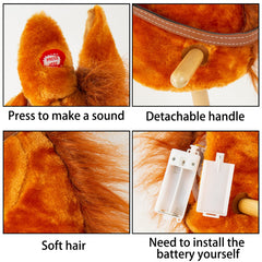 PUNP plush horse stick sturdy wooden stick supports safe active play
