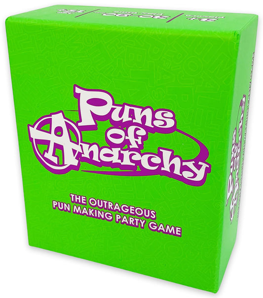 Puns of Anarchy game box front with bold art and wordplay promise.