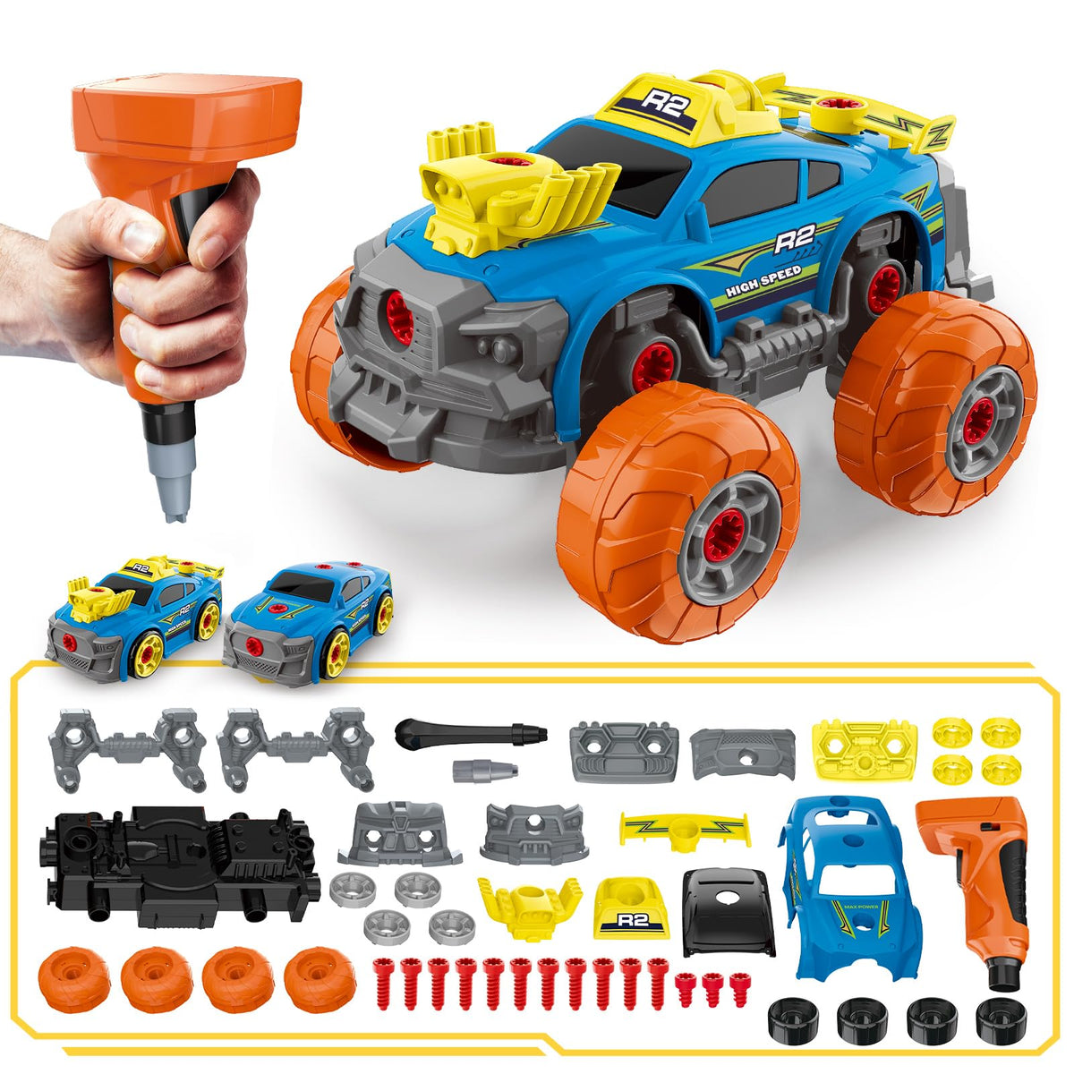 Pup Go 3-in-1 construction car blue front view for imaginative play.