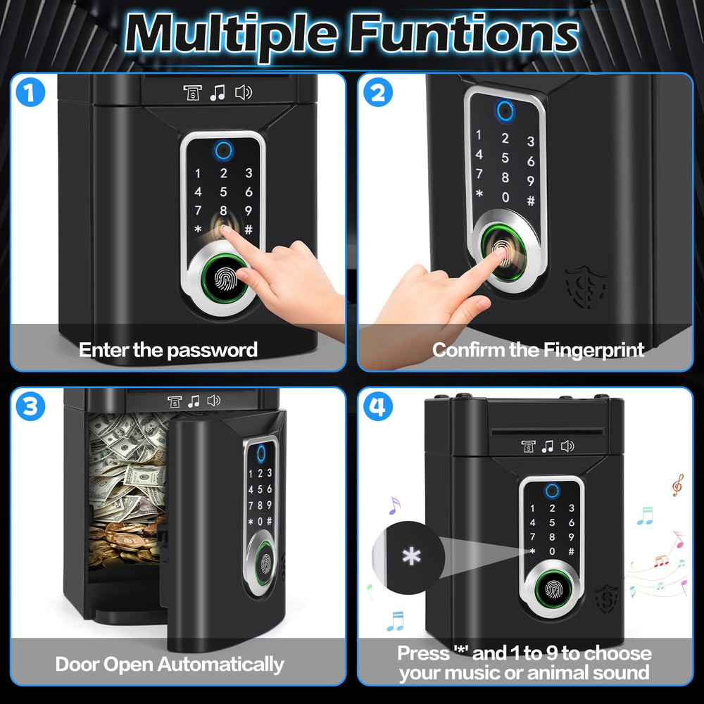 Pupidiu fingerprint piggy bank interior capacity shows space for coins and notes.