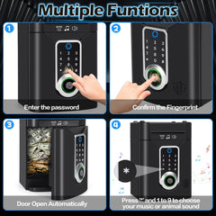 Pupidiu fingerprint piggy bank interior capacity shows space for coins and notes.