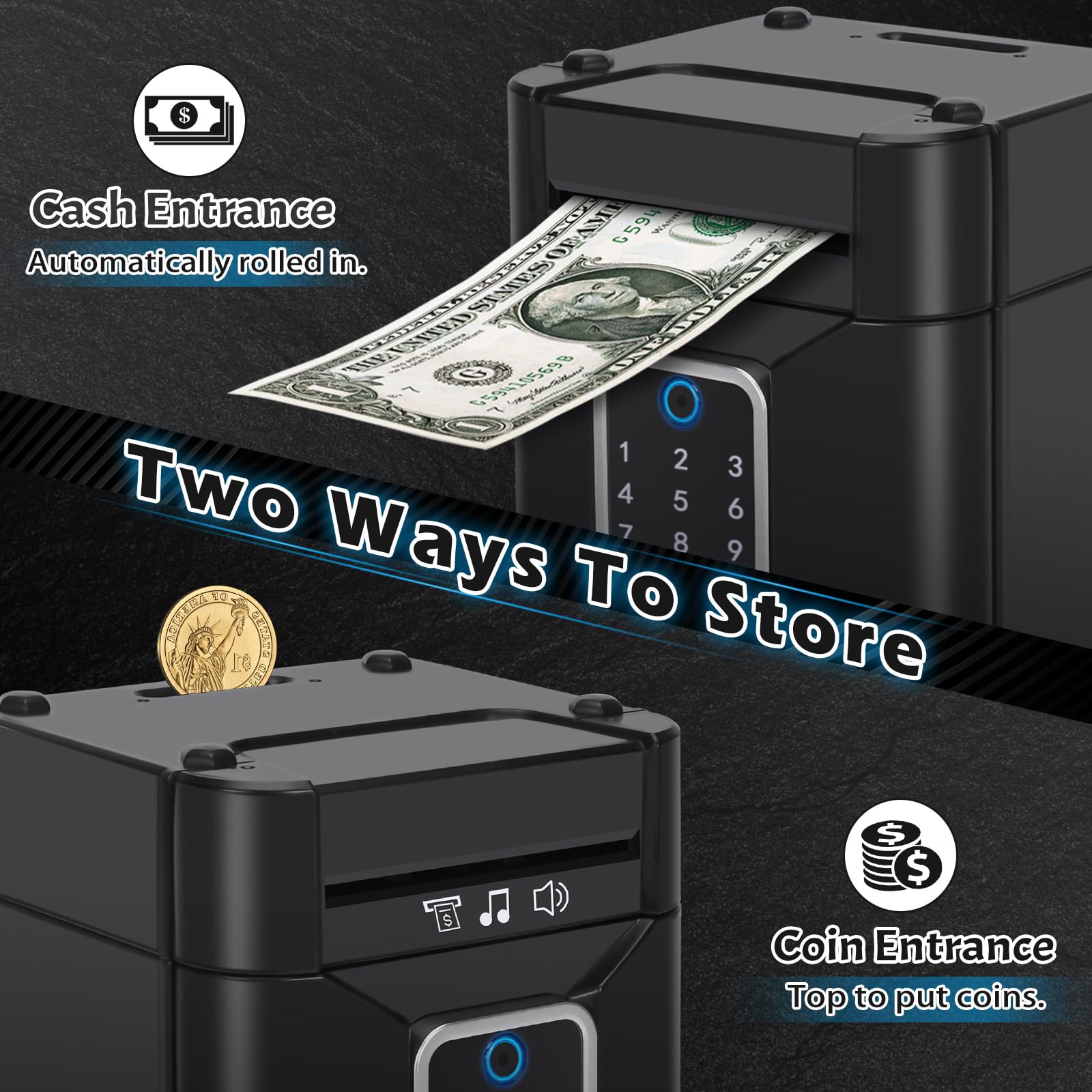 Pupidiu fingerprint piggy bank touch sensor action demonstrates engaging unlocking interaction.