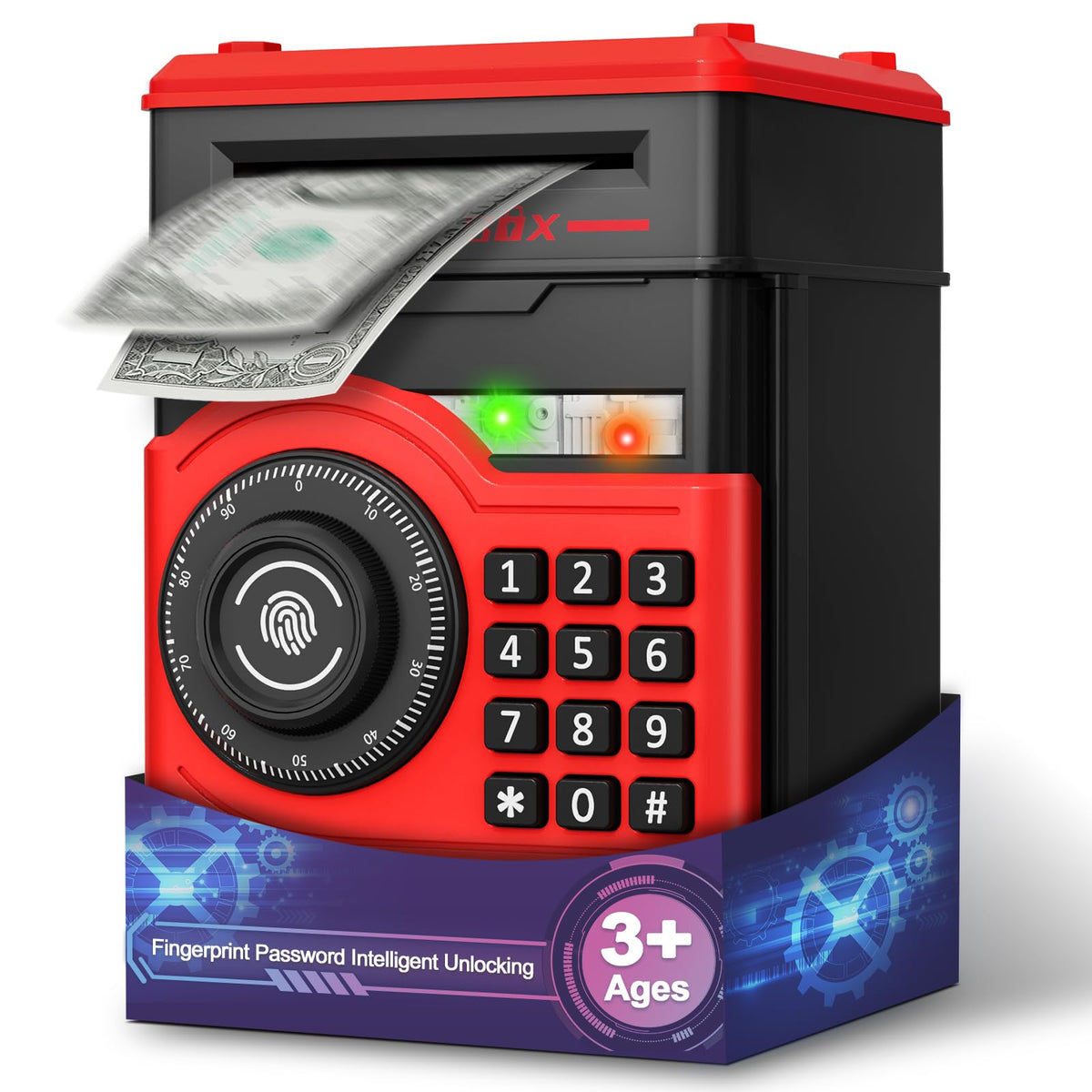 Pupidiu Piggy Bank with fingerprint lock for secure kid savings.