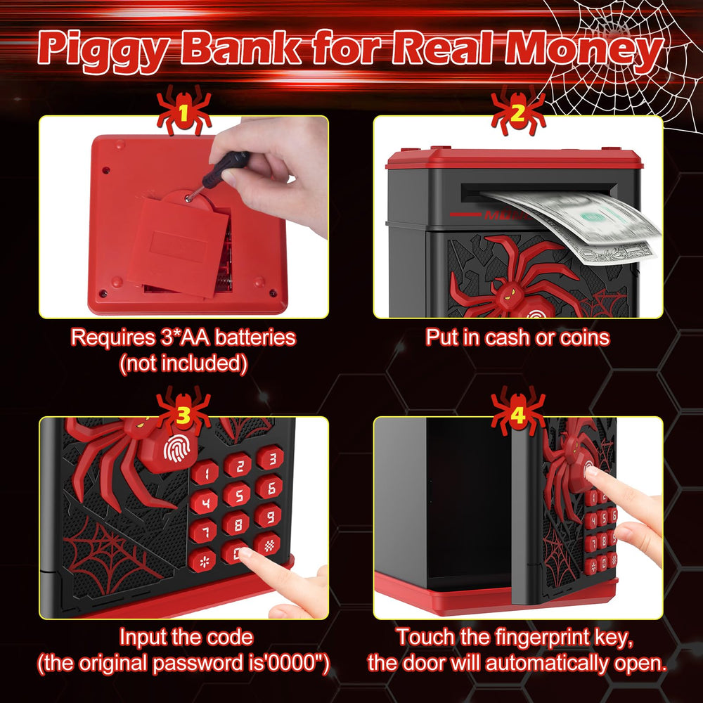 Pupidiu Spider coin and cash slot accepts coins and notes for versatile saving.