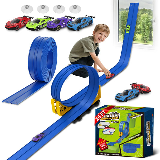 Puppiluv Flex Race Track 16ft blue—versatile layout for indoor and outdoor racing.