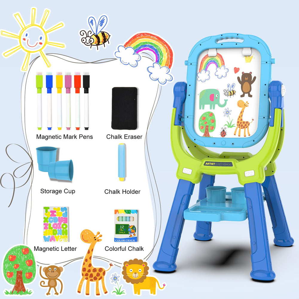 PUPPSITTY blue-green easel colorway inspiring imaginative art sessions.