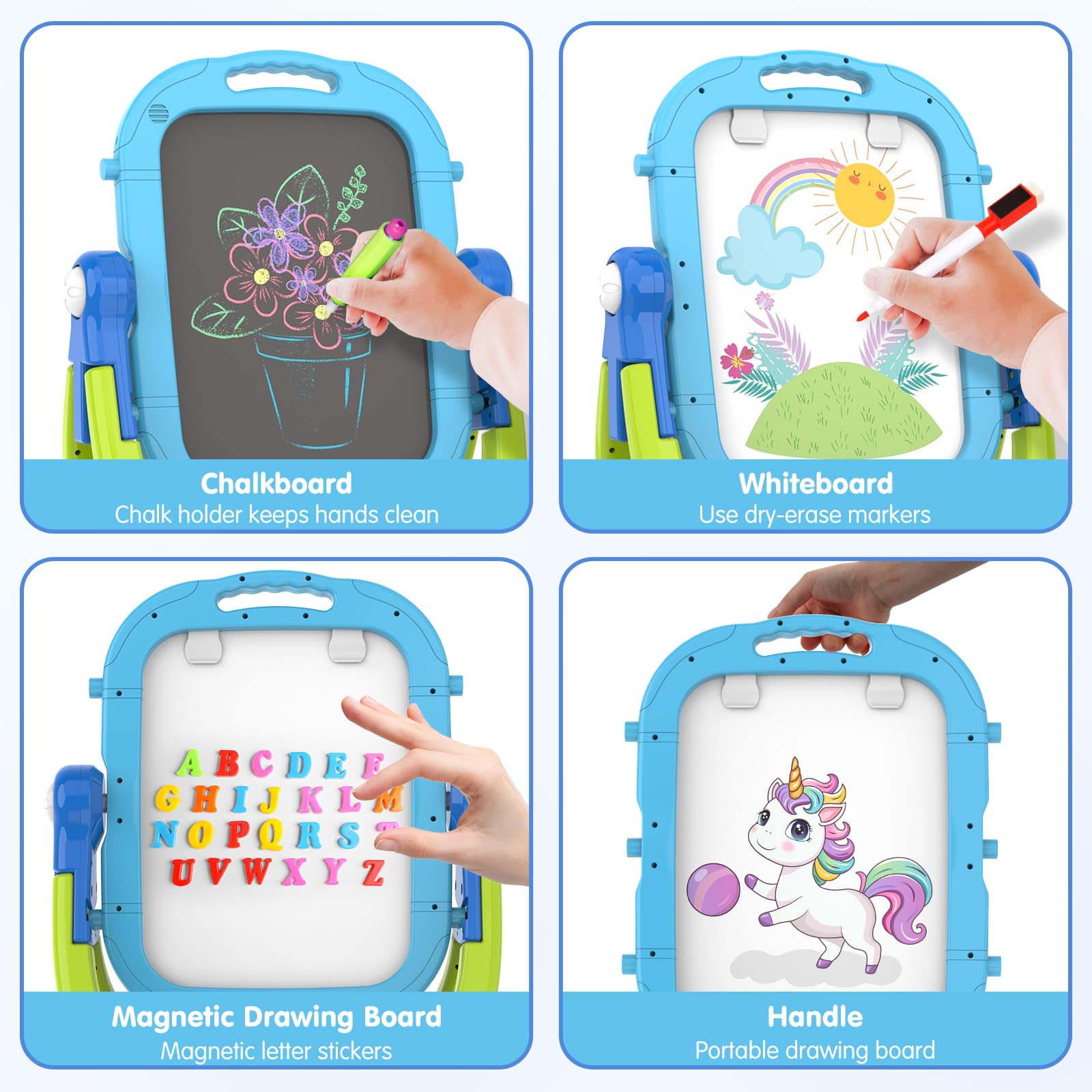 PUPPSITTY easel with double-sided magnetic board for creative painting and learning.
