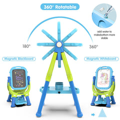 PUPPSITTY easel includes painting and drawing accessories for creative play.