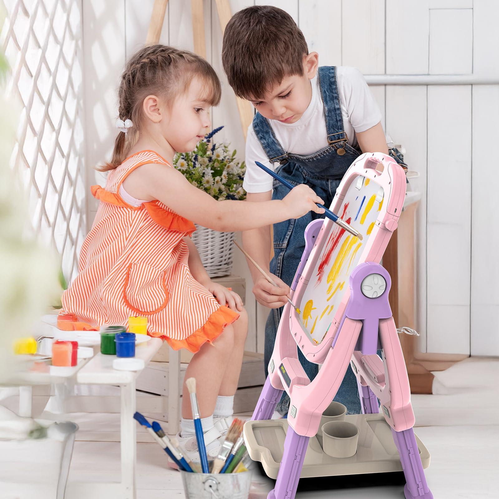 PUPPSITTY pink easel adds a cheerful art station for home creativity