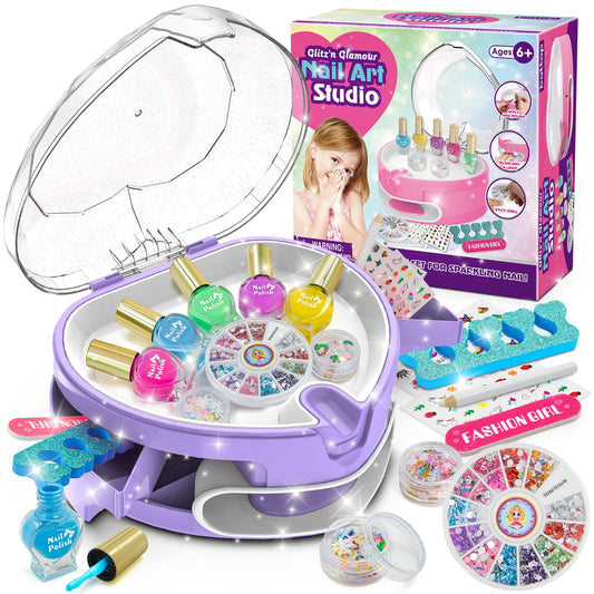 PUPPSITTY kids nail polish set in purple display for easy color selection during play