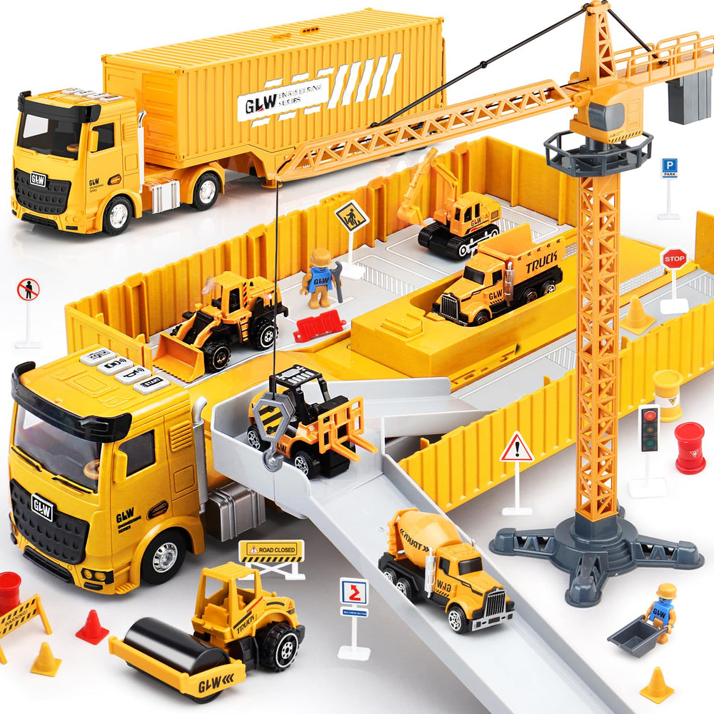 Pupu Pig 60pc construction truck set with carrier for imaginative building play