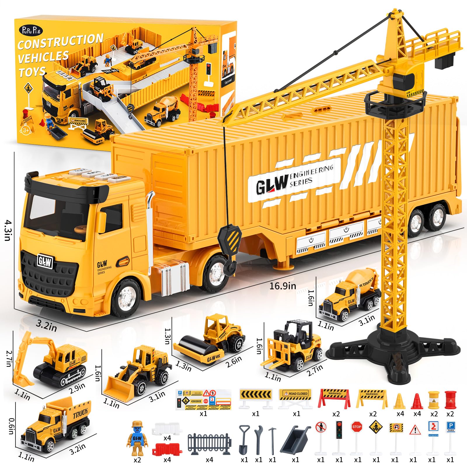 Pupu Pig carrier truck with signs and cones for setup scenes