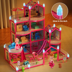 Pupu Pig 4-story doll house provides expansive storytelling space.