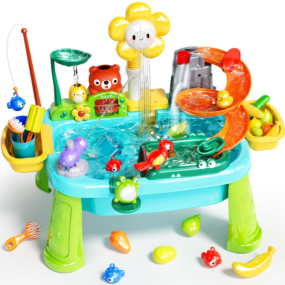 Pupu Pig Water Table faucet 360-degree demonstrates rotating water flow for imaginative play