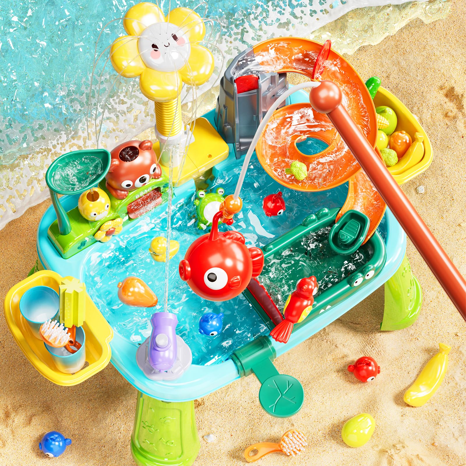 Pupu Pig Water Table with floating fishing game engages kids in cooperative water play