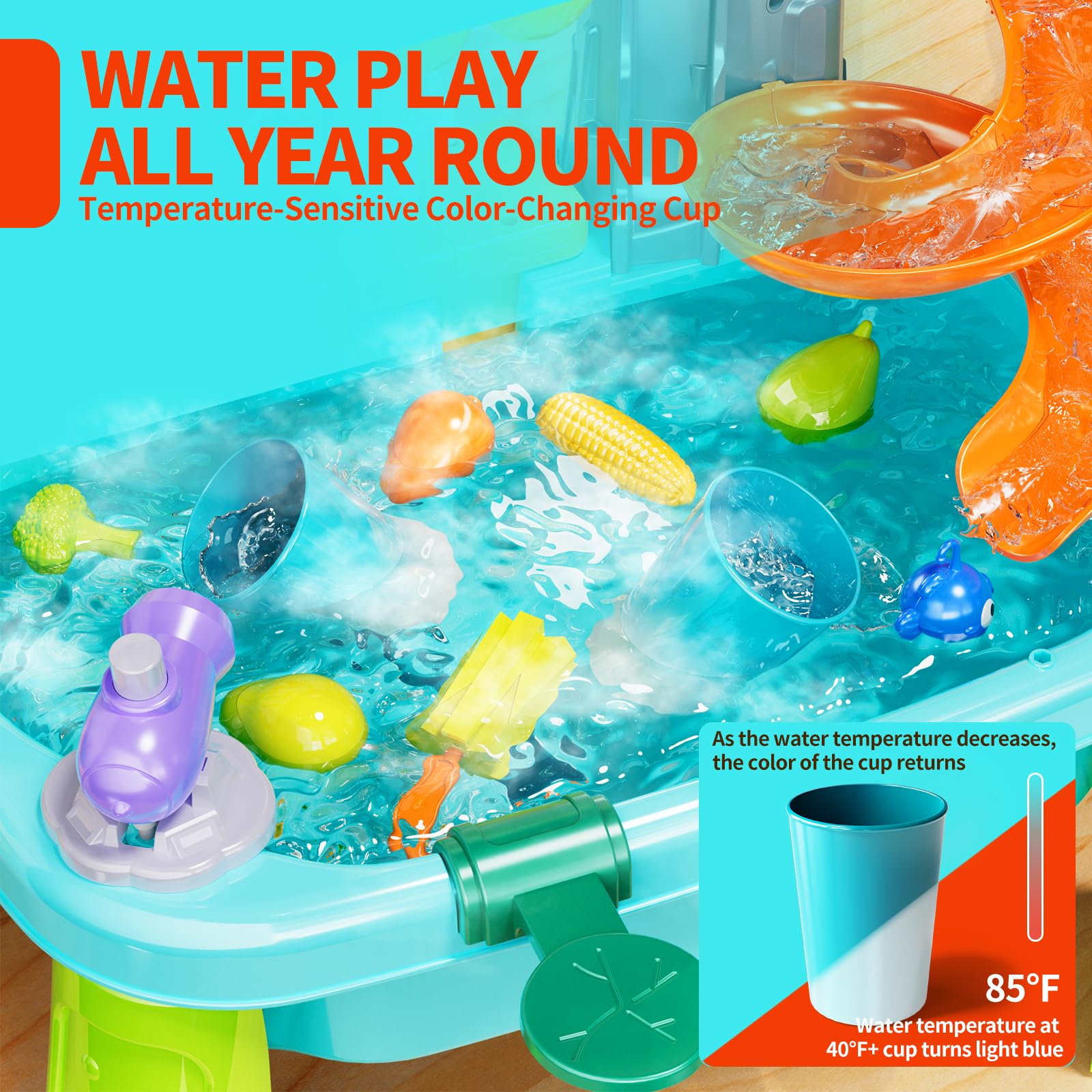Pupu Pig Water Table sunflower shower head provides wide water coverage for splashy fun