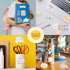 Puraesla affirmation stickers shown on laptop for mood-boosting visibility