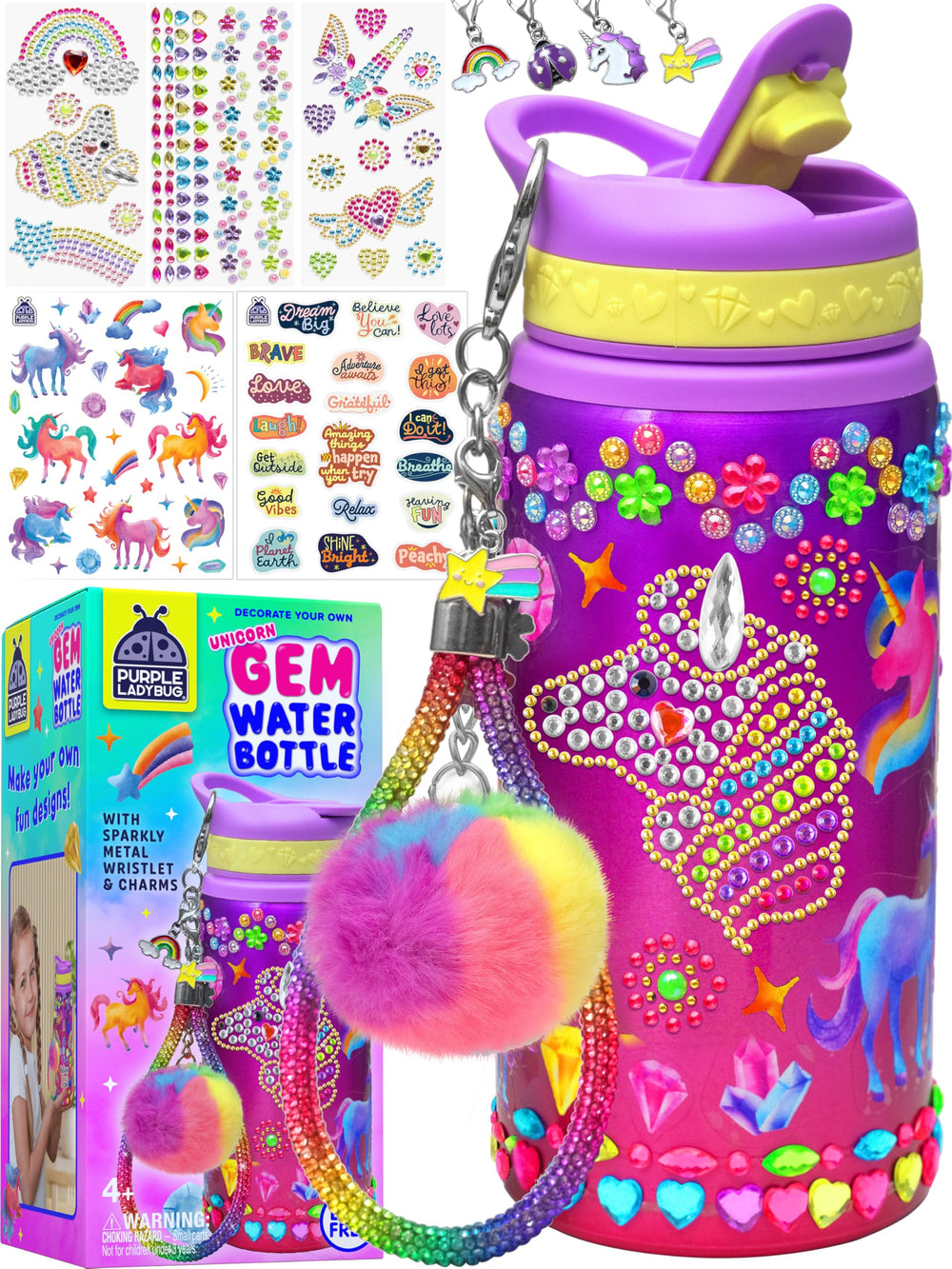 Purple Ladybug decorate-your-own-water-bottle-kit-20oz ready for creative decorating with unicorn themes.