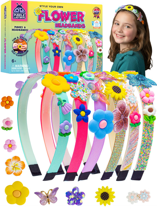 Purple Ladybug DIY headbands kit packaging showing all-in-one craft set for girls