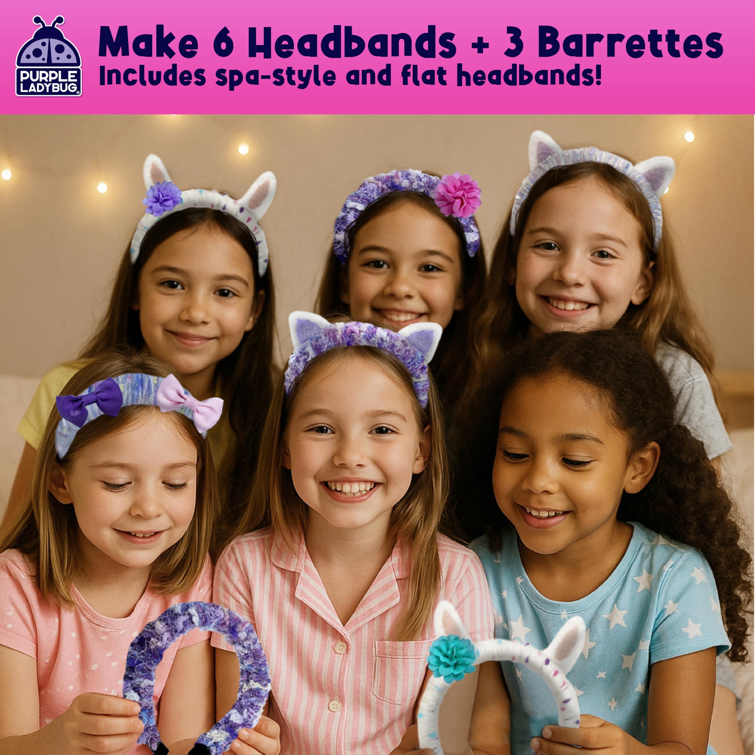 PURPLE LADYBUG flat headbands neatly packaged for easy crafting.