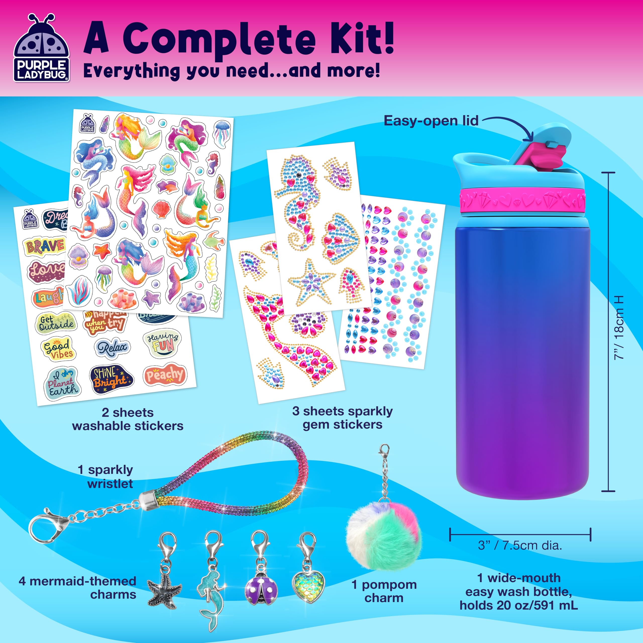 Purple Ladybug gemstone stickers provide waterproof decor that lasts through washes.