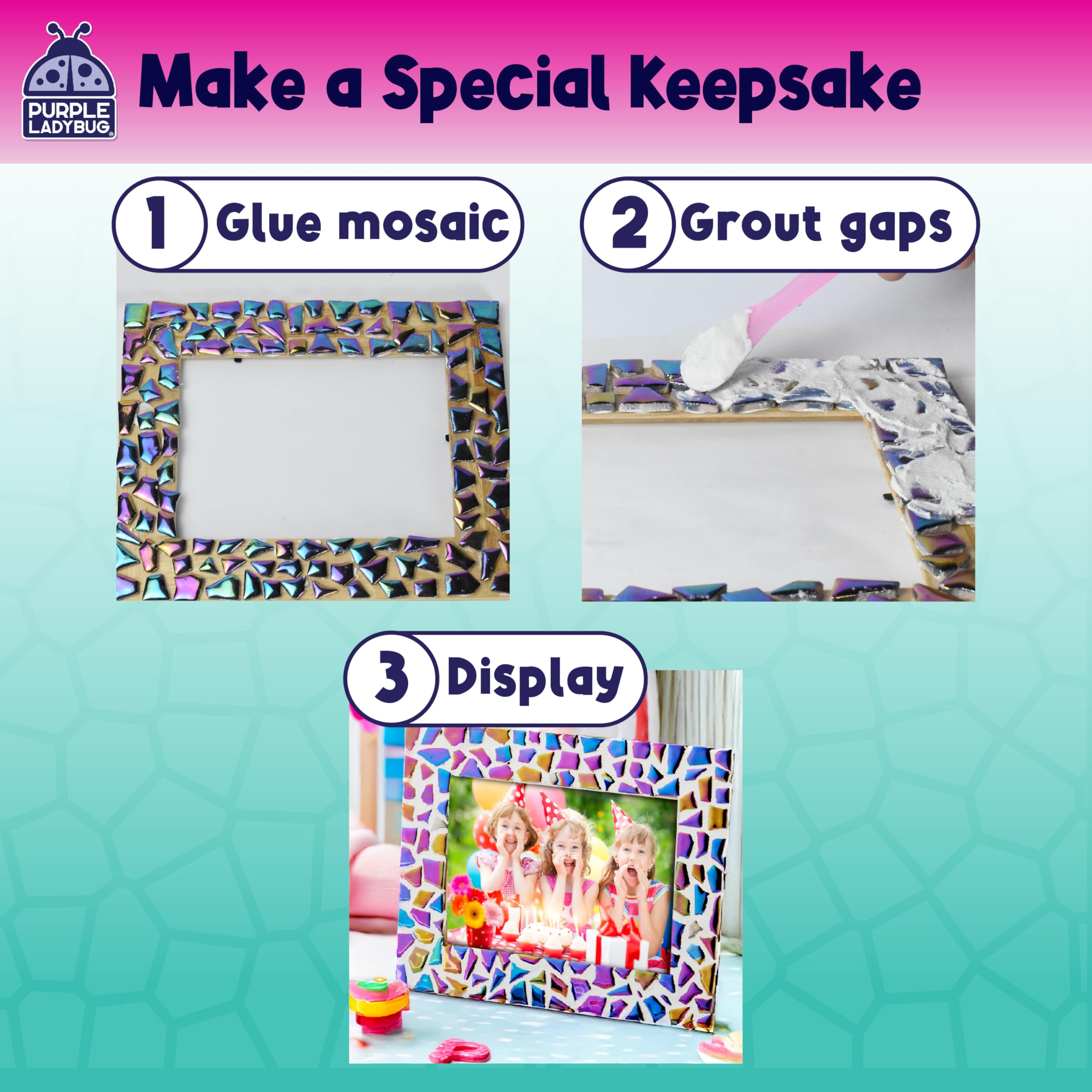 Purple Ladybug glue spreader tool enables even application for kids.