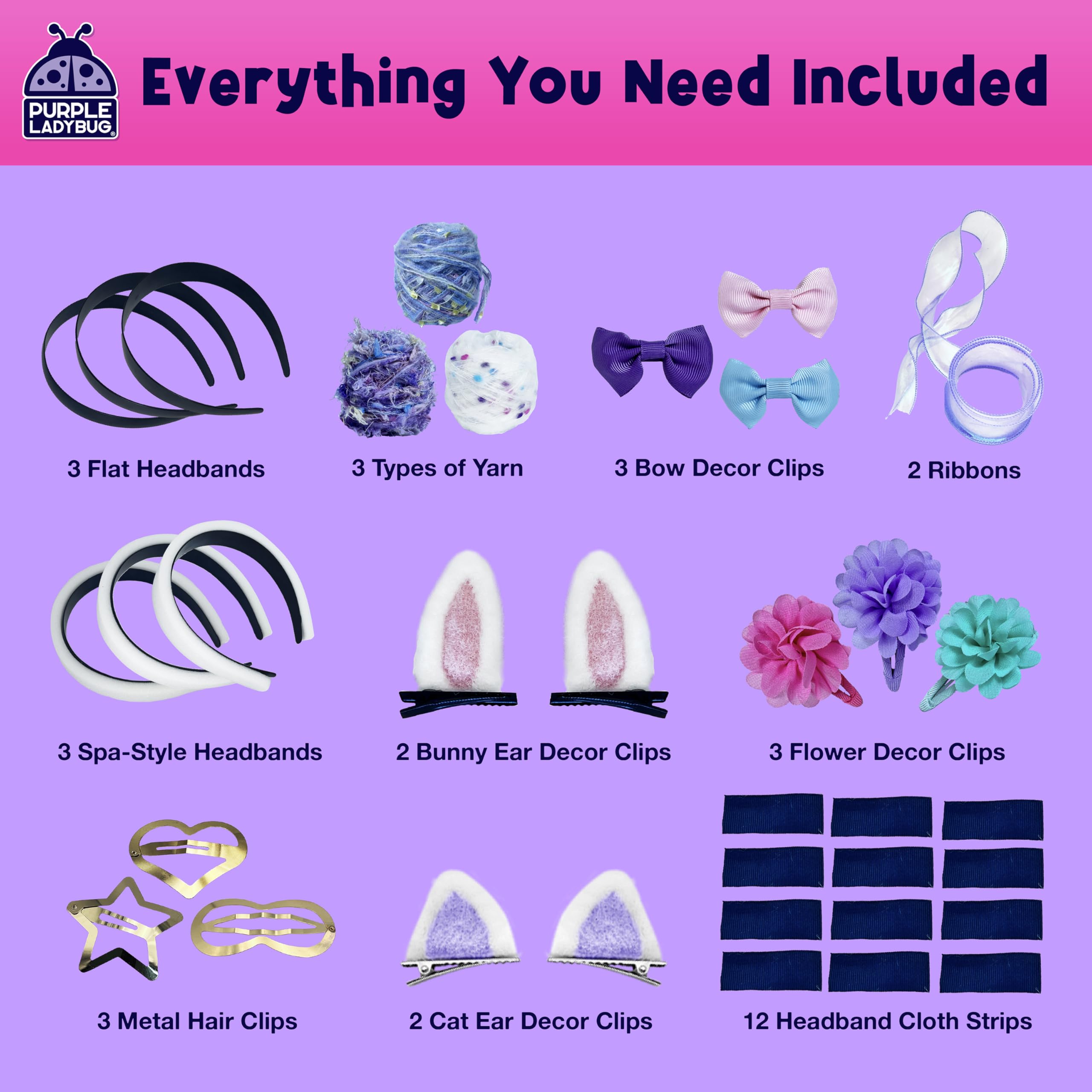 PURPLE LADYBUG kit accessories laid out for colorful styling moments.